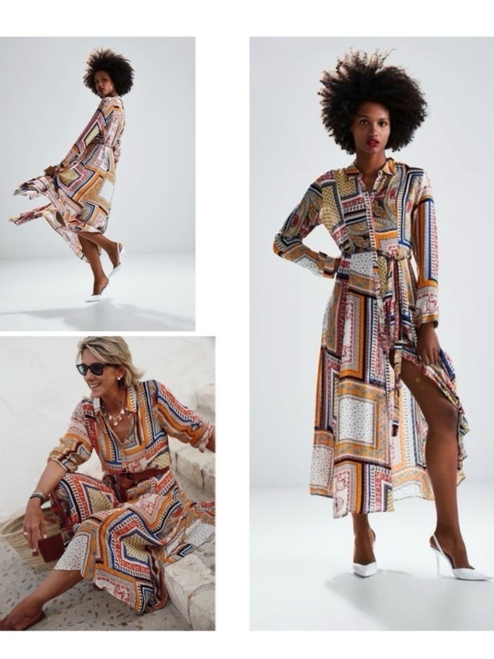 Zara  Swiss Dots The Long Shirt Dress Mixed Floral Paisley Patterns Maxi Dress M